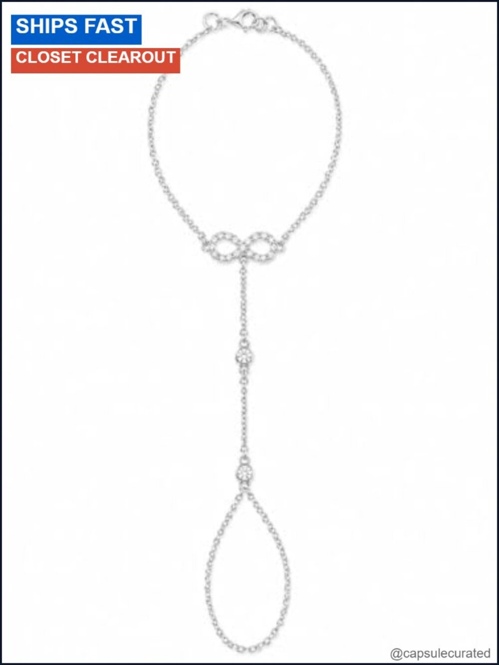 925 Sterling Silver Hand Chain Finger Bracelet Cubic Zirconia Pave Infinity